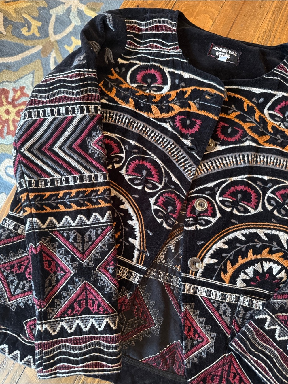 Johnny Was Black Velvet Embroidered Jacket